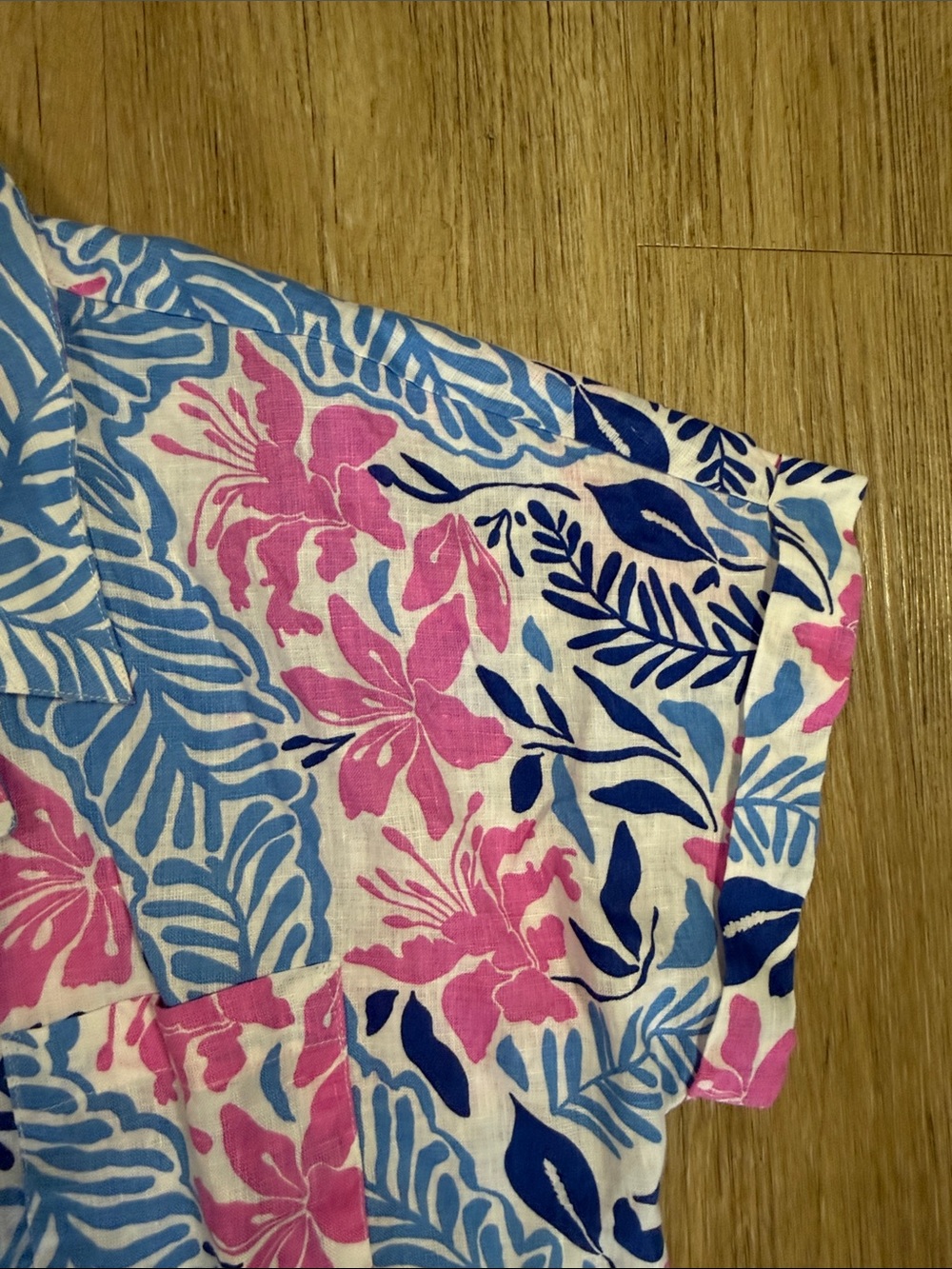 Charter Club linen Pink Blue Floral Tie-Front Button Down Shirt XL - Picture 3 of 5